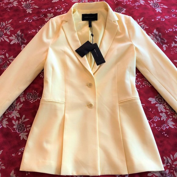 *NEW WITH TAGS* BCBGMaxAzria Pleated Peplum Limelight Yellow Blazer/Jacket XXS - Picture 7 of 16